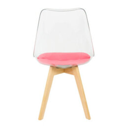 Fusion Living Soho Clear And Bright Pink Plastic Dining Chair With Squared Light Wood Legs - thumbnail 5