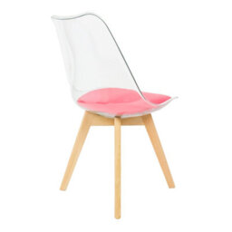 Fusion Living Soho Clear And Bright Pink Plastic Dining Chair With Squared Light Wood Legs - thumbnail 4