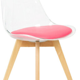 Fusion Living Soho Clear And Bright Pink Plastic Dining Chair With Squared Light Wood Legs - thumbnail 3