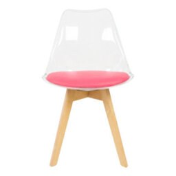 Fusion Living Soho Clear And Bright Pink Plastic Dining Chair With Squared Light Wood Legs - thumbnail 7