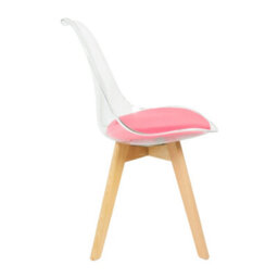 Fusion Living Soho Clear And Bright Pink Plastic Dining Chair With Squared Light Wood Legs - thumbnail 6