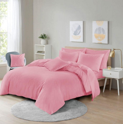 Homes & Linen Easy Care Poly-Cotton Plain Dyed Duvet Cover Set