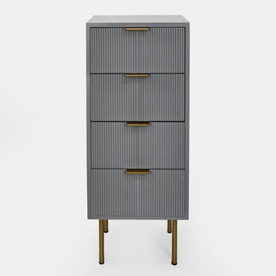 OHS Ribbed Bedside Table Modern Bedroom 4 Draw Office Nightstand, Grey