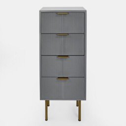 OHS Ribbed Bedside Table Modern Bedroom 4 Draw Office Nightstand, Grey