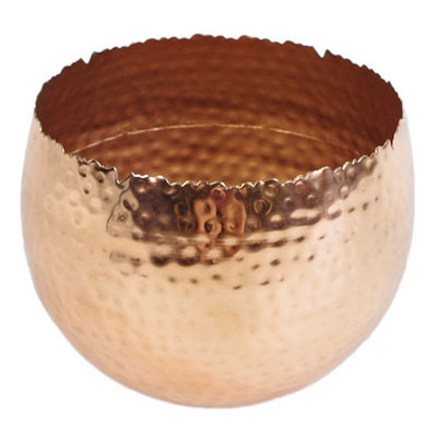 Leaf Large Metal Bowl 22 X 17Cm Hammered Copper Plated - Curvy Edge - image 1
