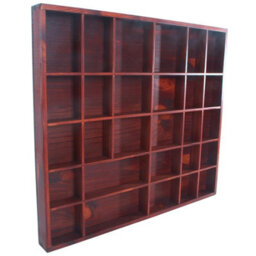 Woodeedoo Wooden Shadow Box Shelf Mahogany Gloss Stain With 28 Compartments For Miniatures Curios Trinkets Crystals Keepsakes And Figurines