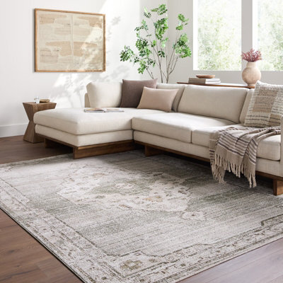 Livabliss Fifth Avenue-Vintage Grey Off-White Green Traditional Boho Fringe Living Dining Bedroom Rug 200 X 275 Cm Easy Care, Non Shedding - image 1