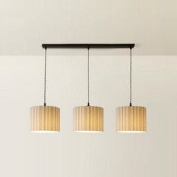 Valuelights Hallie Linen Stripe Drum Shade 3 Drop Black Diner Ceiling Pendant Light & Bulbs - thumbnail 2