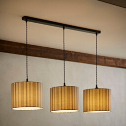 Valuelights Hallie Linen Stripe Drum Shade 3 Drop Black Diner Ceiling Pendant Light & Bulbs