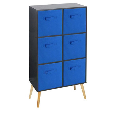 Urbn-Living Urbnliving 90Cm Height 6 Cube Black Wooden Bookcase With Beech Legs Living Room Dark Blue Shelf Storage Drawers - image 1
