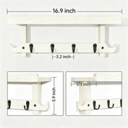 Amorly Wooden Wall Mounted Coat Rack With Shelf, White Entryway Key Hook Rack, 4 Hooks Hanging Storage Organizer For Hallway Bathroom - thumbnail 5