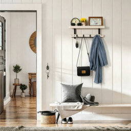 Amorly Wooden Wall Mounted Coat Rack With Shelf, White Entryway Key Hook Rack, 4 Hooks Hanging Storage Organizer For Hallway Bathroom - thumbnail 6