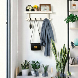 Amorly Wooden Wall Mounted Coat Rack With Shelf, White Entryway Key Hook Rack, 4 Hooks Hanging Storage Organizer For Hallway Bathroom - thumbnail 3