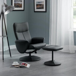 Julian Bowen Lugano Reclining Armchair With Foot Stool, Black Pu Faux Leather, Swivel, Manual Recline, Height: 95 X Width: 75 X Depth: 76Cm