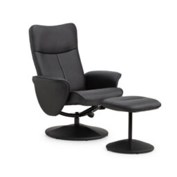 Julian Bowen Lugano Reclining Armchair With Foot Stool, Black Pu Faux Leather, Swivel, Manual Recline, Height: 95 X Width: 75 X Depth: 76Cm - thumbnail 2