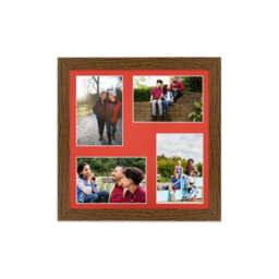 AK Frames 12X12 Dark Oak Modern Multi Photo Frame With Poppy Red Mount - Holds 4 Apertures (4X) 6X4 Photos