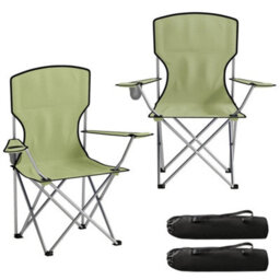 2X 120Kg Heavy Duty Folding Chair, Portable Outdoor Seat Camping Chair With Bag Green - thumbnail 1