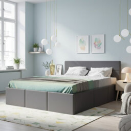 Calabrini C-06 Sturdy Bedroom Bed With Lift Up Slats And Spacious Sleeping Area Grey - thumbnail 1