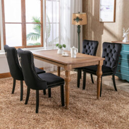 Btm Set Of 6 Modern Velvet Dining Chairs, Button Tufted With Solid Wood Legs And Knocker Ring For Dining Or Living Room (Black) - thumbnail 3
