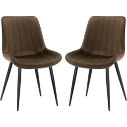 Longtoo Set Of 2 Dining Chairs With Velvet Upholstered Seat & Backrest,stable Metal Legs,modern Stripe Design,brown - thumbnail 2