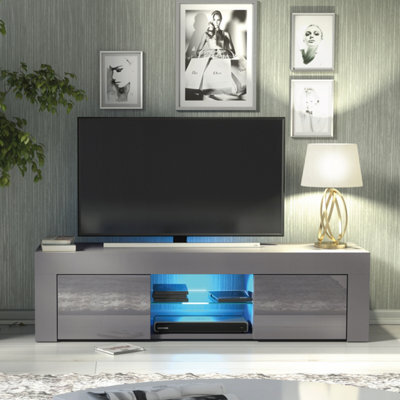 Loom Tv Unit 130Cm Dark Grey With High Gloss Doors And Led Lighting - Creative Furniture - image 1