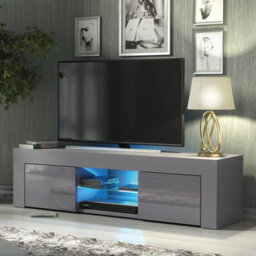 Loom Tv Unit 130Cm Dark Grey With High Gloss Doors And Led Lighting - Creative Furniture - thumbnail 2