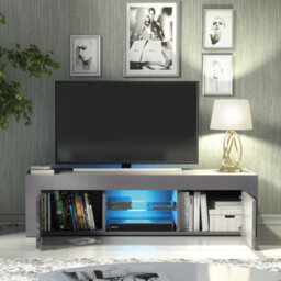 Loom Tv Unit 130Cm Dark Grey With High Gloss Doors And Led Lighting - Creative Furniture - thumbnail 6