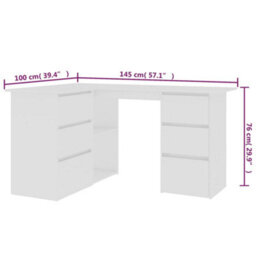 Berkfield Corner Desk White 145X100X76 Cm Engineered Wood - thumbnail 8