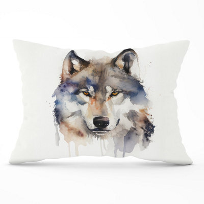 Warren Reed Designer Wolf Watercolour Cushions 33Cm X 48Cm