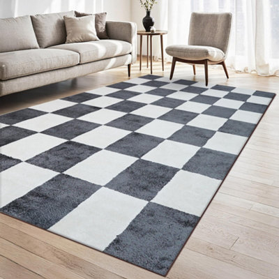 Homeart Plaid Area Rug , Super Soft & Sustainable Woven Carpet With Modern Checkered Design Grey 80X150 - image 1