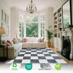 Homeart Plaid Area Rug , Super Soft & Sustainable Woven Carpet With Modern Checkered Design Grey 80X150 - thumbnail 2