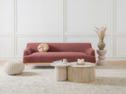 Beliani Sofa 3 Seater Sosjo Fabric Burgundy - thumbnail 2