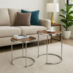 Aspect Furniture Visio Set Of 2 Round Nest Table, Walnut Effect Top,chrome Base - thumbnail 7