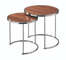 Aspect Furniture Visio Set Of 2 Round Nest Table, Walnut Effect Top,chrome Base - thumbnail 2