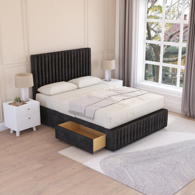 Sloomy Madison Black Plush 2Ft6 Memory Foam Bed Set With 2 Drawers, Mattress & Headboard- Small Single - image 1