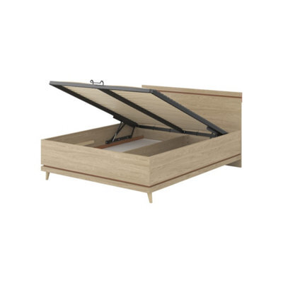 Arte Scandi Oak Oiled & Brick Eu King Bed Frame  Elegant Scandinavian Bed With Slats, 180X200Cm - image 1