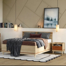 Arte Scandi Oak Oiled & Brick Eu King Bed Frame  Elegant Scandinavian Bed With Slats, 180X200Cm - thumbnail 4