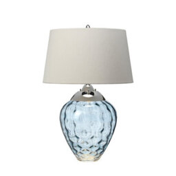 Luminosa Lighting Elstead Samara Table Lamp Metal Work Polished Nickel, Light Blue Glass - thumbnail 1