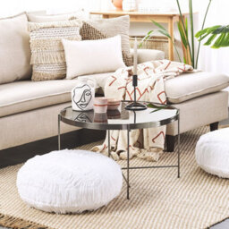 Beliani 50Cm White Cotton Round Floor Cushion With Eps Filling, Tasselled Edges, Soft Support - thumbnail 1