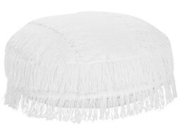 Beliani 50Cm White Cotton Round Floor Cushion With Eps Filling, Tasselled Edges, Soft Support - thumbnail 2