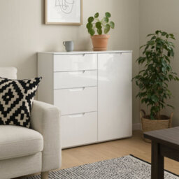 Wyld Haus Leipzig White Gloss Chest Of Drawers 2 Doors 2 Drawers