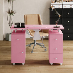 Living And Home Pink Professional Mobile 4 Drawers Manicure Table With Built-In Dust Collector And Lockable Casters, 110Cm(W) X 45Cm(D) X 75Cm(H) - thumbnail 2