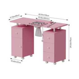 Living And Home Pink Professional Mobile 4 Drawers Manicure Table With Built-In Dust Collector And Lockable Casters, 110Cm(W) X 45Cm(D) X 75Cm(H) - thumbnail 8
