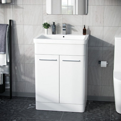Nes Home Afern 600mm Mdf Vanity Unit Cabinet & Wash Ceramic Basin White - Flat Pack - image 1