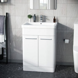 Nes Home Afern 600mm Mdf Vanity Unit Cabinet & Wash Ceramic Basin White - Flat Pack - thumbnail 1
