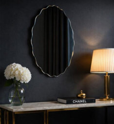 Biznest Silver Frameless Oval Wall Hanging Mirror Bevelled Border Zig Zag Edge Asymmetrical Design Hallway Furniture Decor 40X60Cm - thumbnail 6