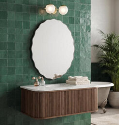 Biznest Silver Frameless Oval Wall Hanging Mirror Bevelled Border Zig Zag Edge Asymmetrical Design Hallway Furniture Decor 40X60Cm - thumbnail 5