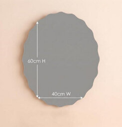 Biznest Silver Frameless Oval Wall Hanging Mirror Bevelled Border Zig Zag Edge Asymmetrical Design Hallway Furniture Decor 40X60Cm - thumbnail 7