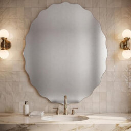 Biznest Silver Frameless Oval Wall Hanging Mirror Bevelled Border Zig Zag Edge Asymmetrical Design Hallway Furniture Decor 40X60Cm - thumbnail 4