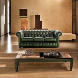 Chesterfield 3 Seater Antique Green Leather Sofa Bespoke In Classic Style - thumbnail 4